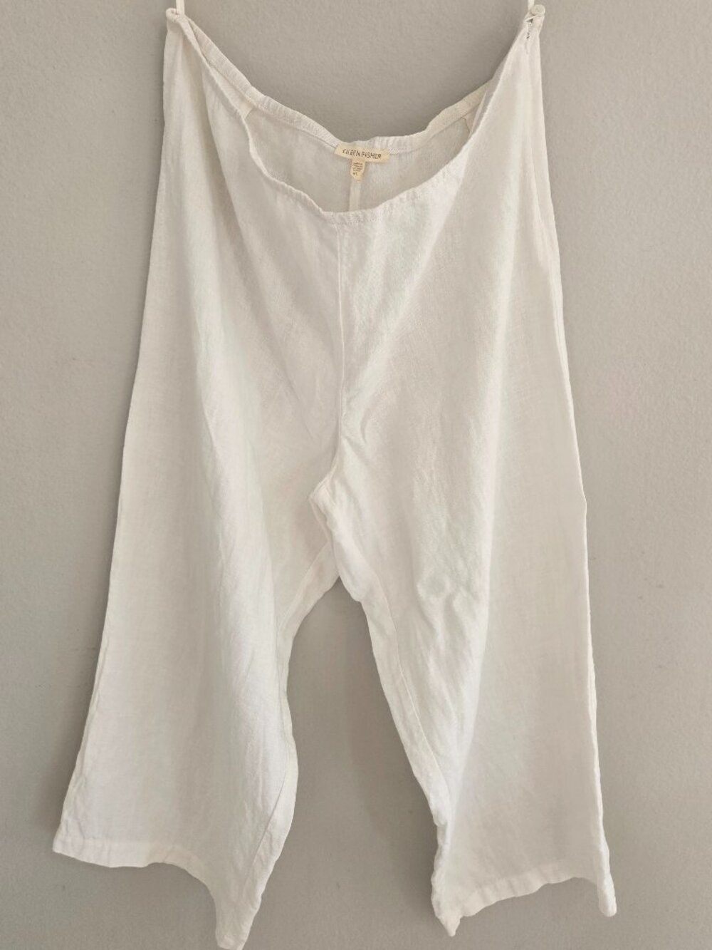 Eileen Fisher White Linen Wide-Leg Cropped Coastal Boho Pants size XL